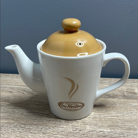 Tim Hortons Limited Edition 2006 Always Fresh Ceramic Teapot White Tan 2 Cup - Picture 7 of 7